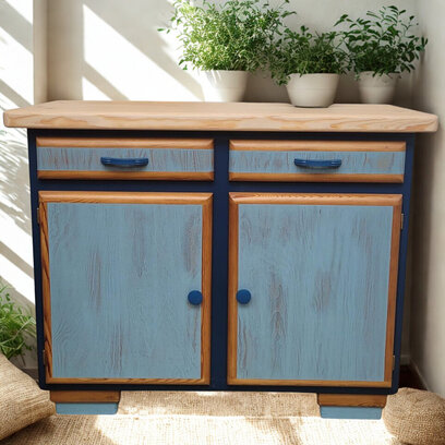 Vente avec paiement en ligne: Buffet Mado vintage bleu nuit frêne massif