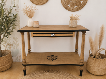 Vente avec paiement en ligne: Console Belle Époque vintage bois naturel tiroir