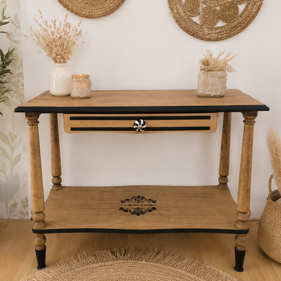 Vente avec paiement en ligne: Console Belle Époque vintage bois naturel tiroir