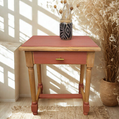 Vente avec paiement en ligne: Table d’appoint terracotta bois massif upcyclée