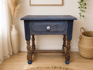 Vente avec paiement en ligne: Table de chevet bois massif bleu profond