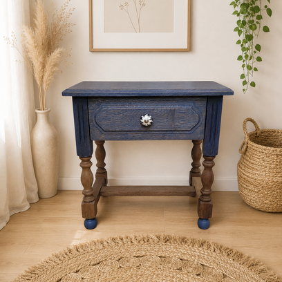 Vente avec paiement en ligne: Table de chevet bois massif bleu profond