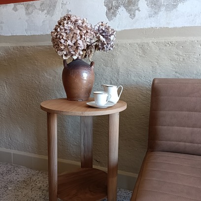 Vente avec paiement en ligne: Table d'appoint ronde rénovée 2 plateaux