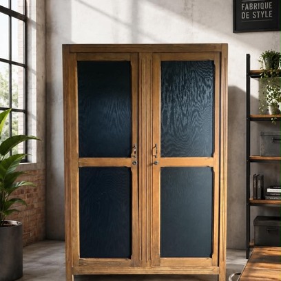 Vente avec paiement en ligne: Armoire parisienne vintage relookée en chêne noir