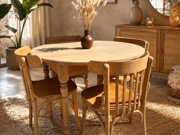 Vente avec paiement en ligne: Table ronde vintage chêne massif à rabats