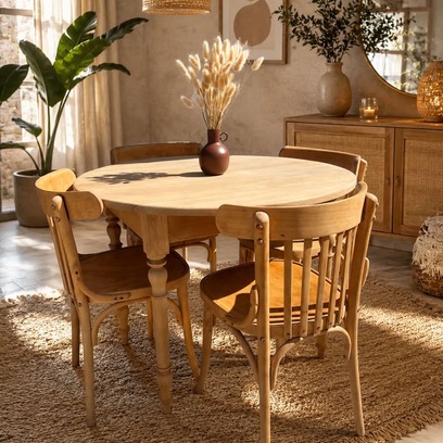 Vente avec paiement en ligne: Table ronde vintage chêne massif à rabats