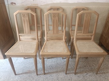 Vente avec paiement en ligne: 6 chaises Art déco cannage mécanique rénovées