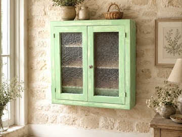 Vente avec paiement en ligne: Armoire Murale Vintage Patinée Verre Martelé Menthe