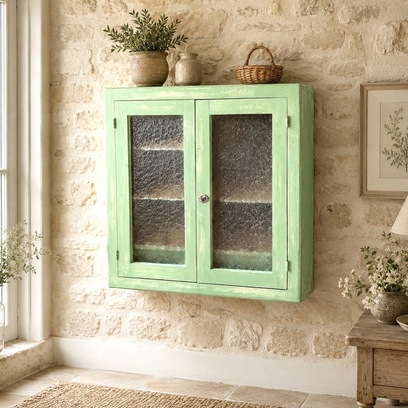 Vente avec paiement en ligne: Armoire Murale Vintage Patinée Verre Martelé Menthe
