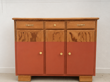 Vente avec paiement en ligne: Buffet Mado vintage restauré bois terracotta bicolore