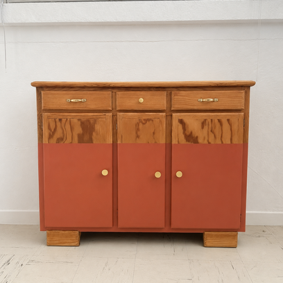 Vente avec paiement en ligne: Buffet Mado vintage restauré bois terracotta bicolore