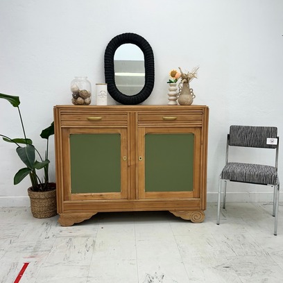 Vente avec paiement en ligne: Buffet Art Déco rénové bois naturel kaki