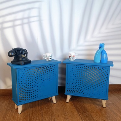 Vente avec paiement en ligne: Tables de Chevet Upcyclées Bleu Paon Artisanales