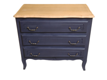 Vente avec paiement en ligne: Commode 3 Tiroirs Bleu Nuit Plateau Chêne