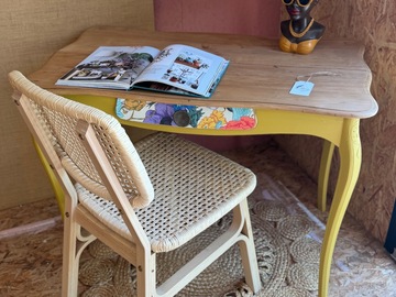 Vente avec paiement en ligne: Console Bureau Bois Jaune 1 Tiroir Vintage