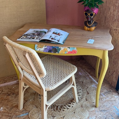 Vente avec paiement en ligne: Console Bureau Bois Jaune 1 Tiroir Vintage