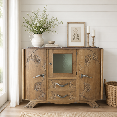 Vente avec paiement en ligne: Buffet Art Déco chêne massif plateau marbre