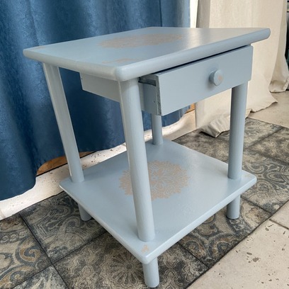 Vente avec paiement en ligne: Table d'appoint avec tiroir - Bleu ciel pochoir