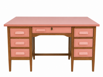 Vente avec paiement en ligne: Bureau vintage bois 7 tiroirs terre cuite