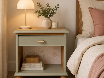 Vente avec paiement en ligne: Table de chevet en pin vert opaline