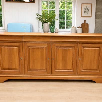 Vente avec paiement en ligne: Enfilade merisier massif 4 portes 4 tiroirs