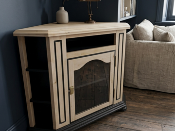 Vente avec paiement en ligne: Meuble d'angle merisier massif noir mat