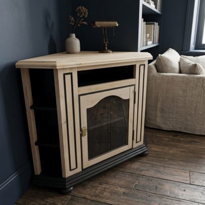 Vente avec paiement en ligne: Meuble d'angle merisier massif noir mat