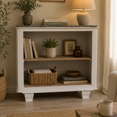 Vente avec paiement en ligne: Étagère Bois-Marbre Multifonction Rénovée 