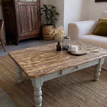 Vente avec paiement en ligne: Table basse pin massif, rustique campagne chic