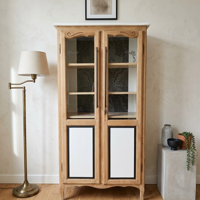Vente avec paiement en ligne: Vitrine blanc noir campagne chic bois brut