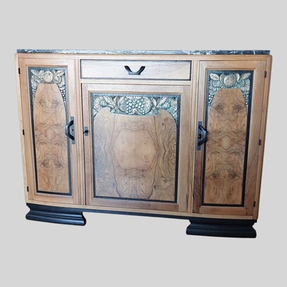 Vente avec paiement en ligne: Buffet Art Déco noyer marbre 3 portes