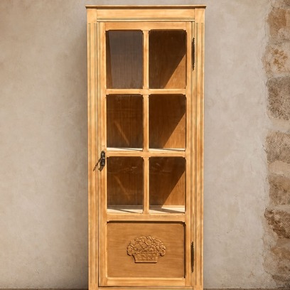 Vente avec paiement en ligne: Vitrine Art Déco bois brut sculpté restaurée