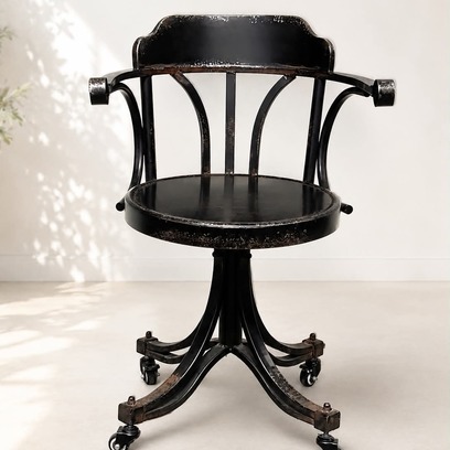 Vente avec paiement en ligne: Fauteuil bureau industriel métal noir à roulettes