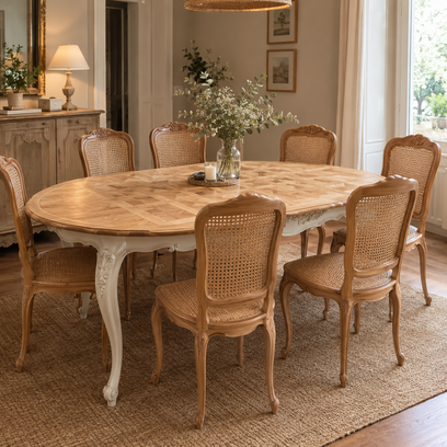 Vente avec paiement en ligne: Table à manger Louis XV extensible restaurée