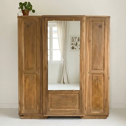 Vente avec paiement en ligne: Grande armoire penderie en noyer bois brut