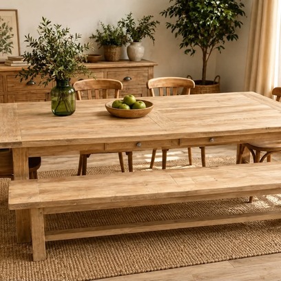 Vente avec paiement en ligne: Table de ferme chêne massif avec banc