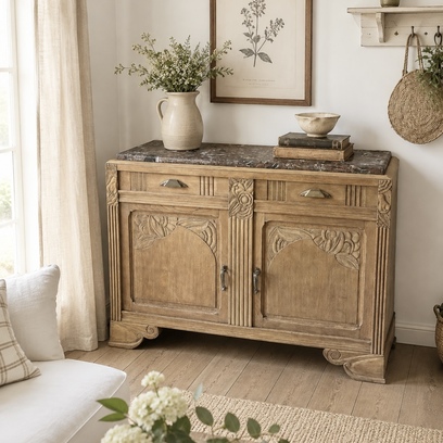 Vente avec paiement en ligne: Buffet Art Déco marbre bois naturel vintage