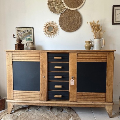 Vente avec paiement en ligne: Buffet vintage style René Gabriel noir patiné