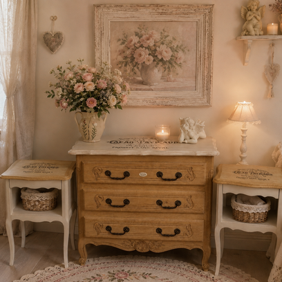 Vente avec paiement en ligne: Commode Louis XV chêne massif shabby chic