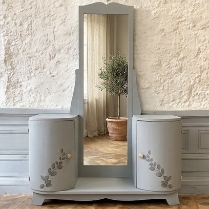 Vente avec paiement en ligne: Coiffeuse Art Déco restaurée vert de gris