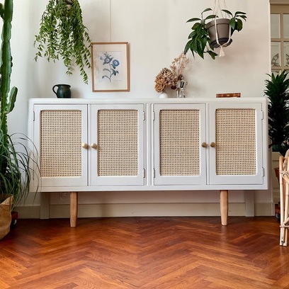 Vente avec paiement en ligne: Buffet enfilade années 50 cannage blanc