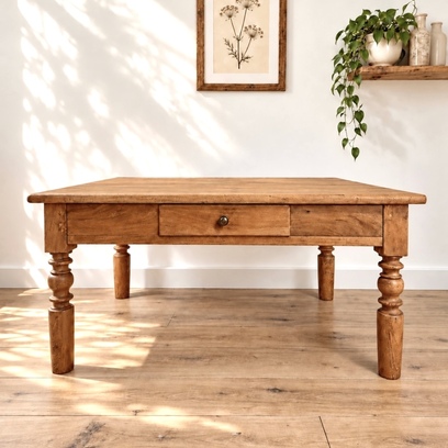 Vente avec paiement en ligne: Table basse ancienne orme massif restaurée