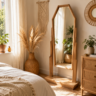 Vente avec paiement en ligne: Miroir psyché Art déco bois massif clair