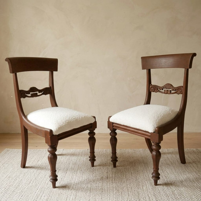 Vente avec paiement en ligne: Paire de chaises Regency acajou bouclette vintage