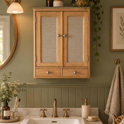Vente avec paiement en ligne: Armoire de toilette murale vintage bois verni