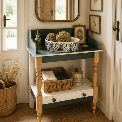Vente avec paiement en ligne: Table de toilette Badonviller 1950 en pin 