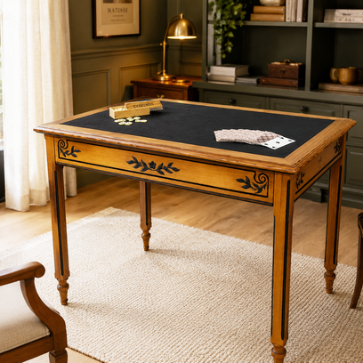 Vente avec paiement en ligne: Table de jeu ancienne pitchpin, feutrine noire