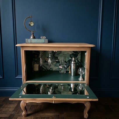 Vente avec paiement en ligne: Meuble Bar Vintage Bois Brut Vert Forêt