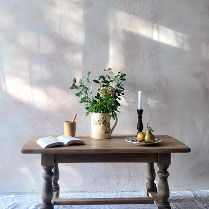 Vente avec paiement en ligne: Table basse ancienne chêne massif pieds tournés
