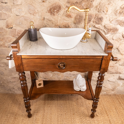 Vente avec paiement en ligne: Meuble Vasque Ancien Bois Marbre Louis-Philippe